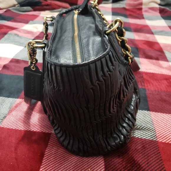 Authentic Used Black Pleated Leather COACH bag - Picture 3 of 8